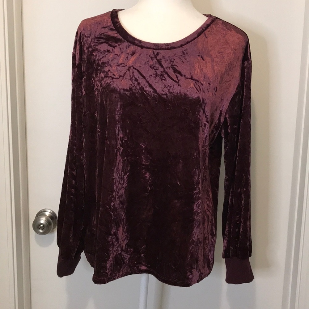NO COMMENT NY LA Crushed Velvet Pullover Top Burgundy Plum XL